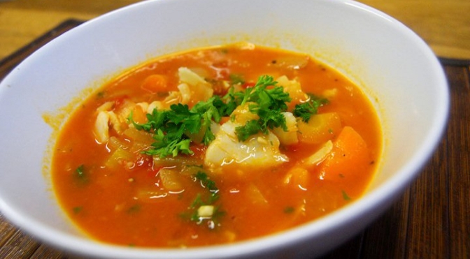 Zuppa di pesce e riso venere