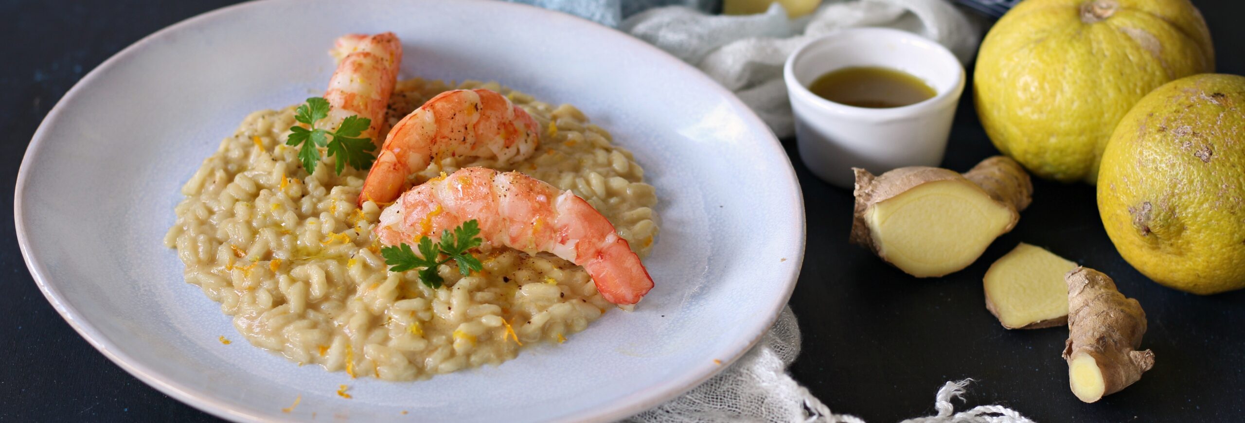 Risotto agrumi, zenzero e gamberi