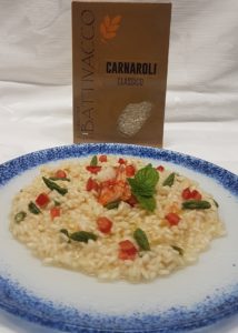 Il risotto con punte di asparagi, rosso di Mazara e coda di rospo con Carnaroli Battivacco