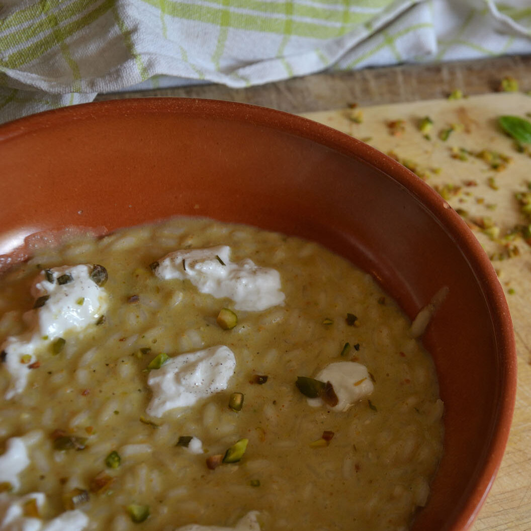 risotto con pistacchi e burrata